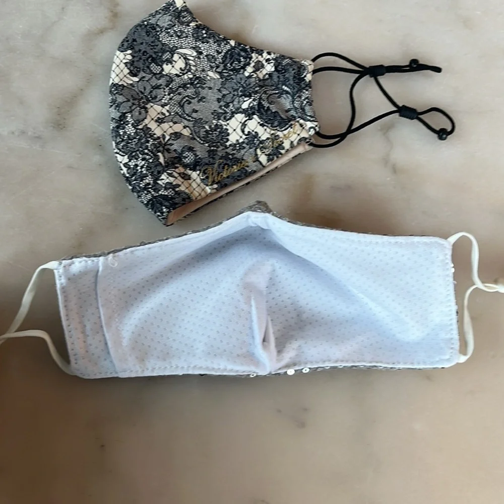 Victoria's Secret Lace Reusable Face Mask - Black and Pink Bundle Silver Sequin